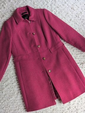 Talbots Deep Pink Wool Blend Pea Coat Walking Coat NWOT 10 Petite
